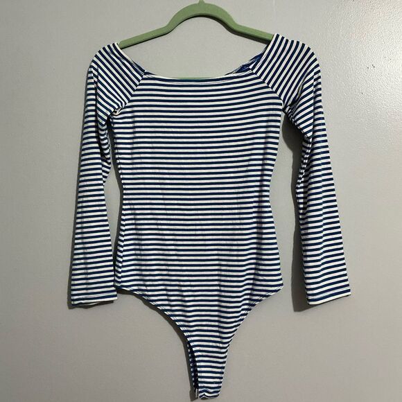 ASOS Blue and White striped long sleeve bodysuit size S - Picture 1 of 10